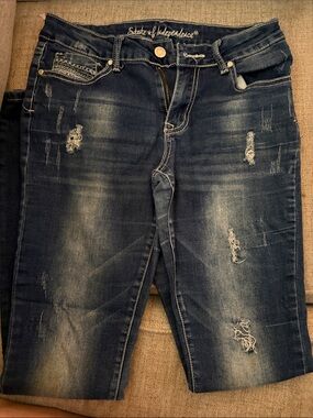 Women's Dark Blue Distressed Jeggings